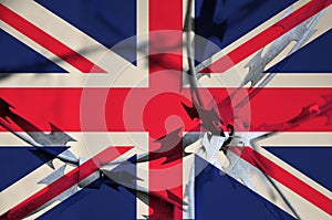 Abstract image of the national flag of Great Britain with twisted barbed wire