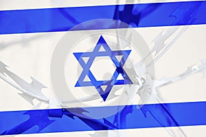 Abstract image of the national flag of Israel with twisted barbed wire