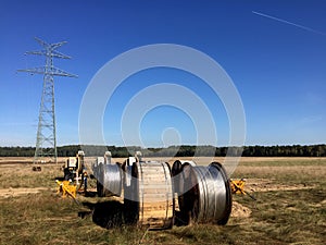 Power lines installation, new line being constructed