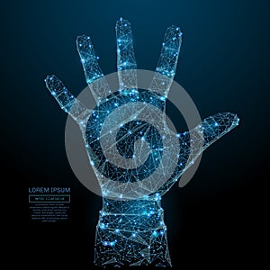 Open palm up low poly blue