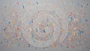 An abstract image of a pattern of numbers and lines, creating a chaotic and dynamic effect. The numbers and lines are in