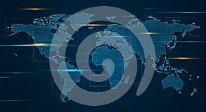 Abstract World Map in Dot Pattern - Futuristic Technology Concept, Global Network