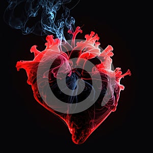 abstract image in the shape of a heart formed by curls of colored smoke