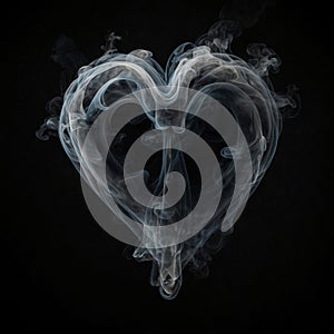 abstract image in the shape of a heart formed by curls of colored smoke