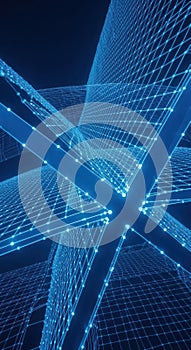 Abstract Digital Network. Neon Grid Structure, Technology Background