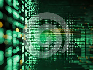 Digital Data Stream. Abstract Binary Code Visualization with Glowing Elements.