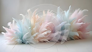 An abstract image of soft, pastel-colored feathers arranged in a beautiful, delicate, and ethereal composition. photo