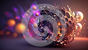 an abstract image of a sphere with bubbles and bubbles on a dark background with a light reflection in the middle of the sphere,