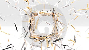 Abstract image of a square frame made of gold and silver shards 3d
