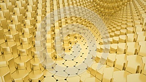 Abstract image of a tunnel made of Golden hexagons 3D image