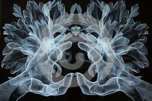 Abstract image of two hands in the form of ghostly smoke.