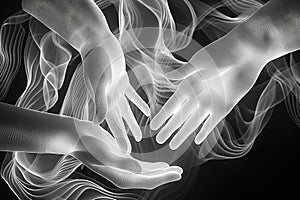 Abstract image of two hands in the form of ghostly smoke.
