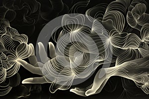 Abstract image of two hands in the form of ghostly smoke.