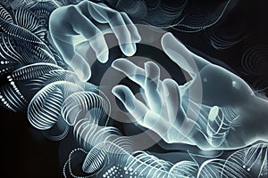 Abstract image of two hands in the form of ghostly smoke.