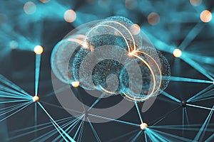 Abstract digital cloud computing concept representing data storage and network connectivity