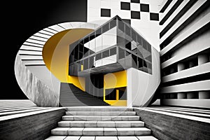 Abstract imaginative building. Design for poster, cover, brochure. Retro bright color.