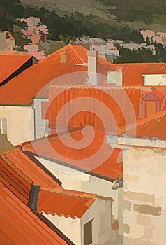 Abstract impressionism Overlook Houses in Dubrovnik Croatia