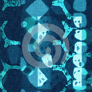 Abstract indigo blue batik dye seamless pattern, Organic bleed effect dyed wash background.