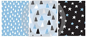 Abstract Infantile Style Repeatable Design with Triangles and Stars..