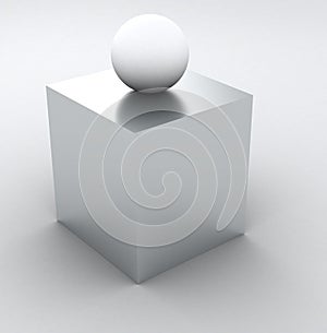 Abstract Info 3D - white cube and sphere