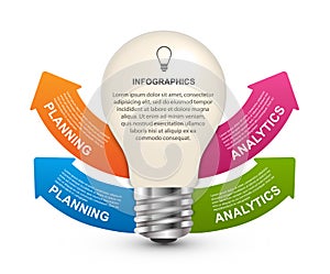 Abstract infographic with light bulb. Infographics for business presentations or information banner