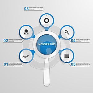 Abstract infographic with a magnifying glass.