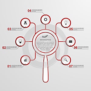 Abstract infographic with a magnifying glass.