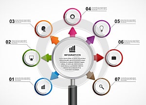 Abstract infographic with a magnifying glass.