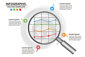 Abstract infographic with a magnifying glass. Vector illustration
