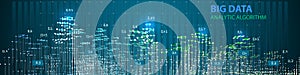 Abstract  infographics background with grid mesh and data on blue. 3d grid data chart  algorithm. Data chart. Big data. Vector