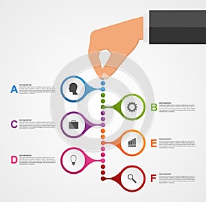 Abstract infographics design template with human hands holding the round blocks.