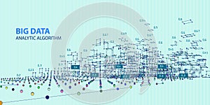 Abstract  infographics with grid mesh and data on blue background. Data chart. 3d grid data chart  algorithm.  Vector Illustration