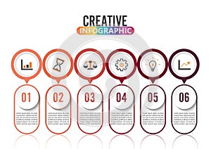 Abstract infographics number 6 options template. Vector illustration. Can be used for workflow layout, diagram, business step