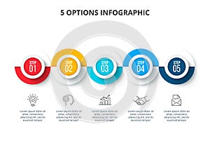 Abstract infographics number options template. Timeline presentation with 5 options, parts or processes