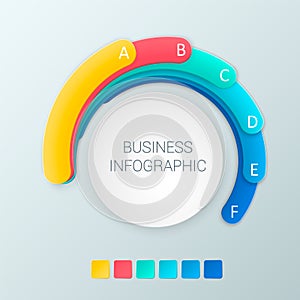 Abstract infographics options template with 6 options. Can be used for diagram, web design, business step options