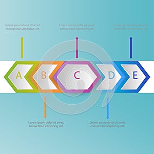 Abstract infographics template design with paper and arrows vector illustration. Business concept with five options, parts, steps