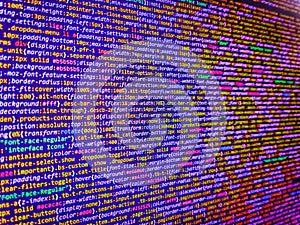 Abstract information digital technology modern background. Programming code screen of software developer. Modern application
