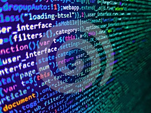 Abstract information digital technology modern background. Website development. Programming code abstract screen of software