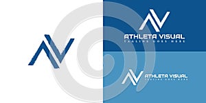 Abstract initial AV or VA letter initial monogram retro logo in blue and white color