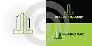 Abstract initial building letter JL or LJ logo in black and green color isolated on multiple background colors