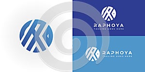 Abstract initial circle letter RA or AR logo in gradient blue color isolated on multiple background colors