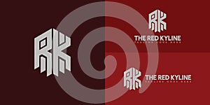 Abstract initial hexagon letter RK or KR logo in white color isolated on multiple red background colors