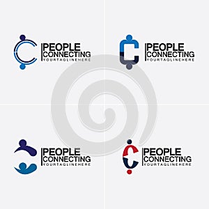 Abstract Initial Letter C Connecting People Logo Vector  Design Template