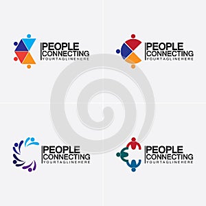 Abstract Initial Letter C Connecting People Logo Vector  Design Template