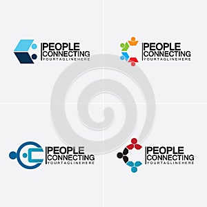 Abstract Initial Letter C Connecting People Logo Vector  Design Template