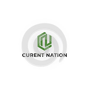 Abstract initial letter CN or NC logo in green color isolated in white background