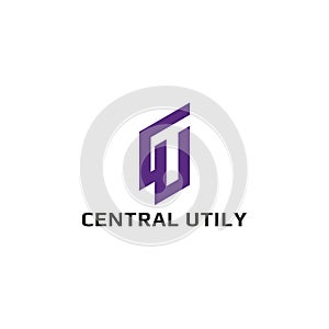 Abstract initial letter CU or UC logo in violet color isolated in white background