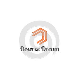 Abstract initial letter D or DD logo in orange color isolated in white background.