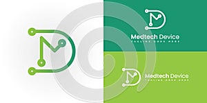 Abstract initial letter MD or DM logo in gradient green color presented with multiple background colors