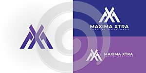 Abstract initial letter MX or XM logo in gradient blue-purple colors isolated on multiple background colors photo